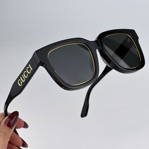 Gucci GG1136SA 001 Sunglasses Black/Gold Grey Square Women GG 1136SA